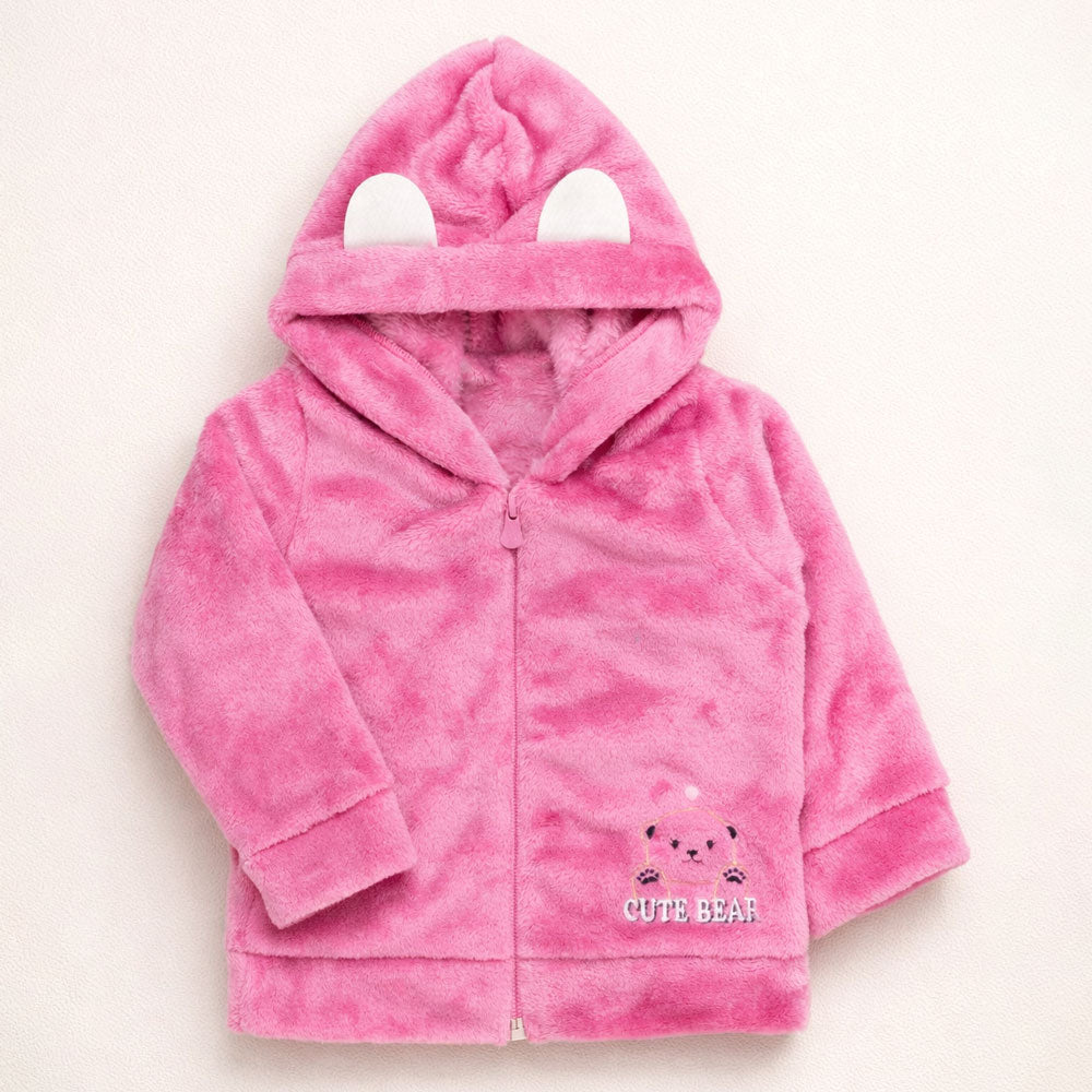 Blusa Fleece Aveludado Para Bebê Menina Com Capuz Orelinha