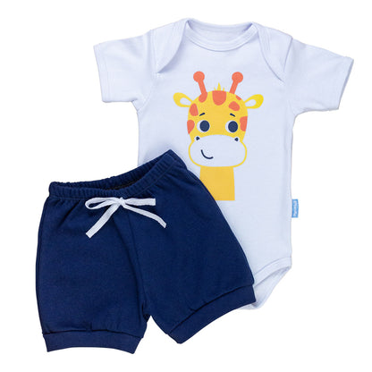 Conjunto Bebê Girafinha Azul Marinho Para Até 12 Meses