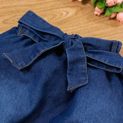 Conjunto Para Bebê Body Longo E Calça Jeans Com Faixinha Creme
