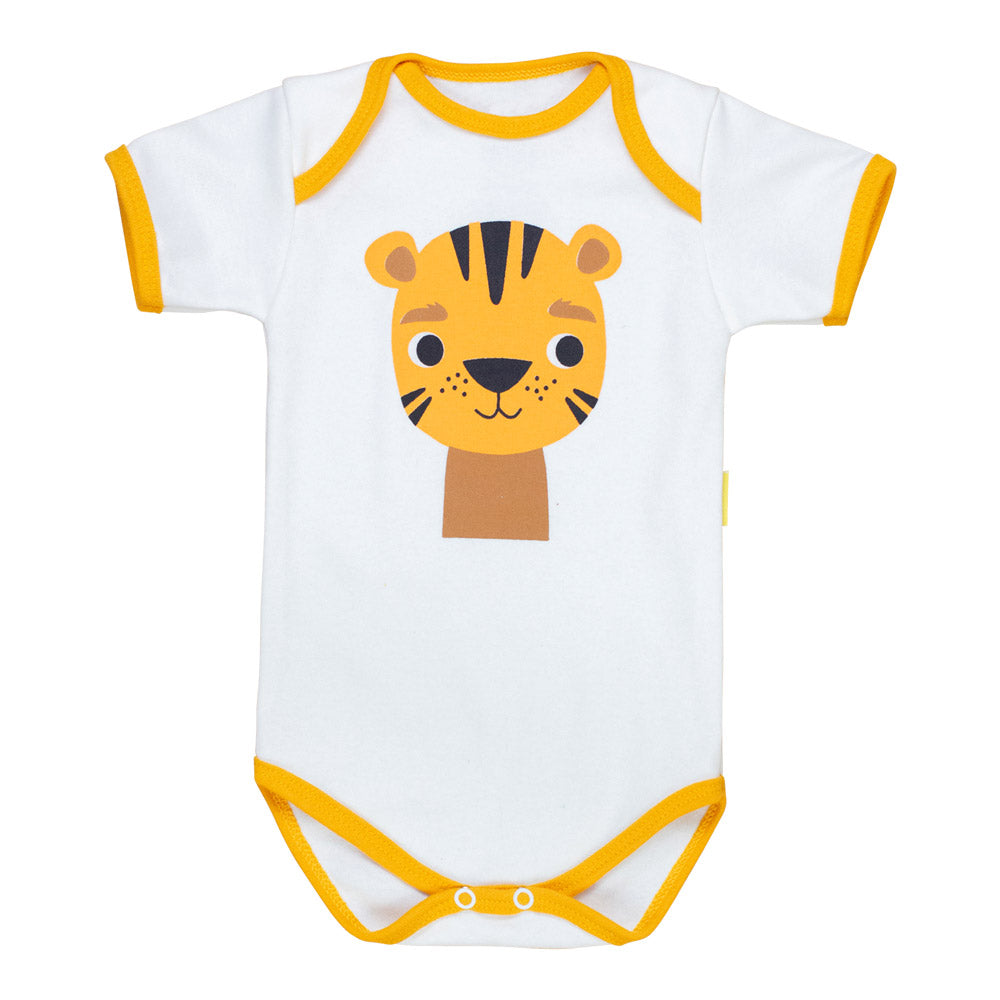 Body Bebê Manga Curta Tigre Creme Conforto E Estilo