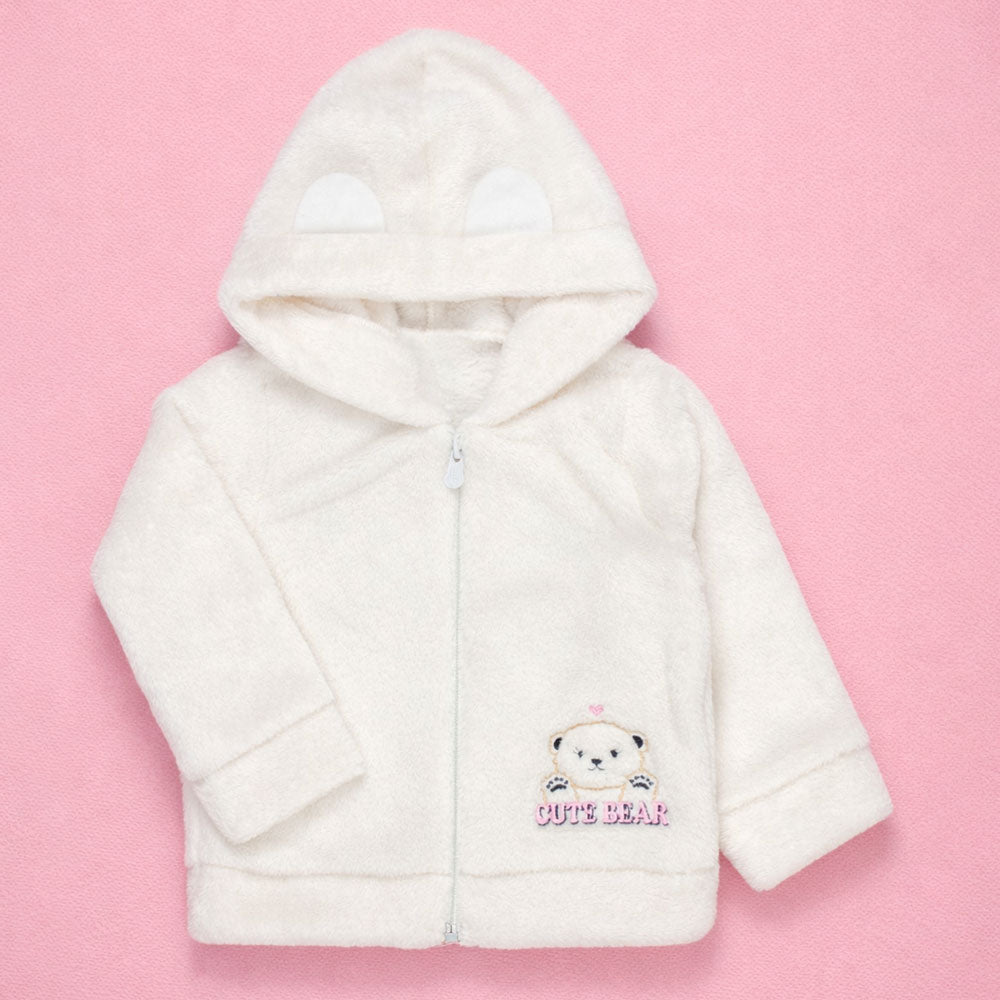 Blusa Fleece Aveludado Para Bebê Menina Com Capuz Orelinha