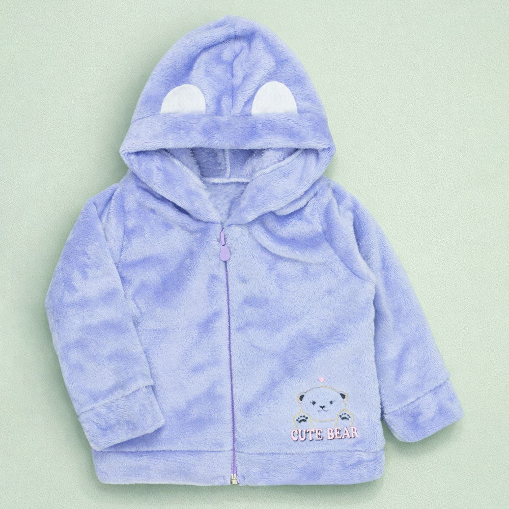 Blusa Fleece Aveludado Para Bebê Menina Com Capuz Orelinha