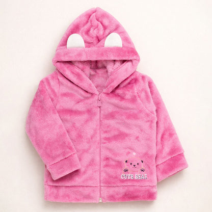 Blusa Fleece Aveludado Para Bebê Menina Com Capuz Orelinha