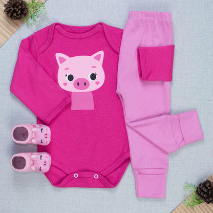 Conjunto Bebê Completo Body Manga Longa, Calça Pé Reversível E Pantufa