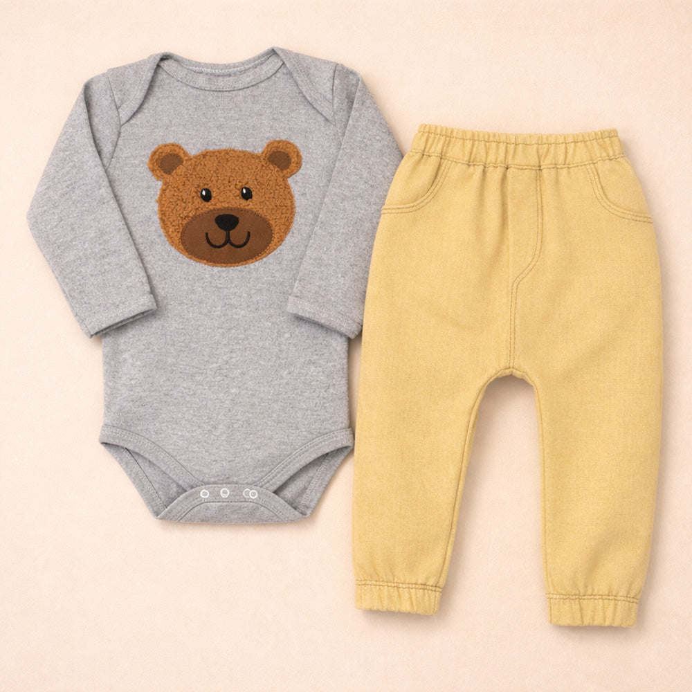 Conjunto Bebê Body Bordado Urso Marinho Com Calça Ecolinho