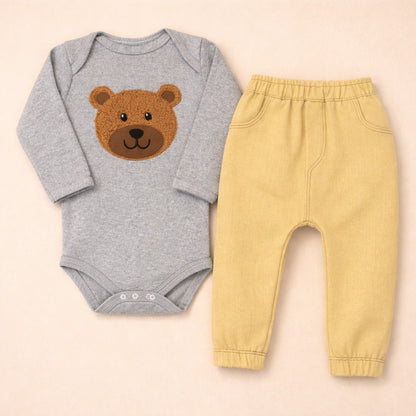 Conjunto Bebê Body Bordado Urso Marinho Com Calça Ecolinho