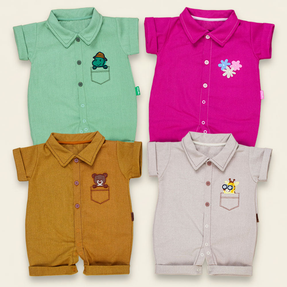 Macacão Camisa Curto em Ecolinho Elegance para Bebê