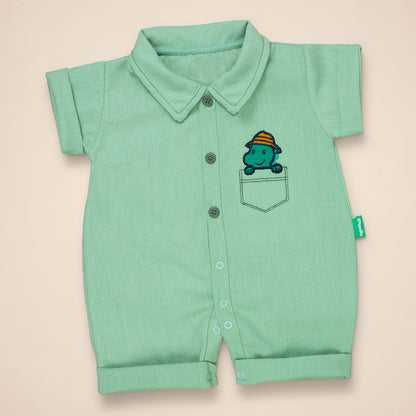 Macacão Camisa Curto em Ecolinho Elegance para Bebê