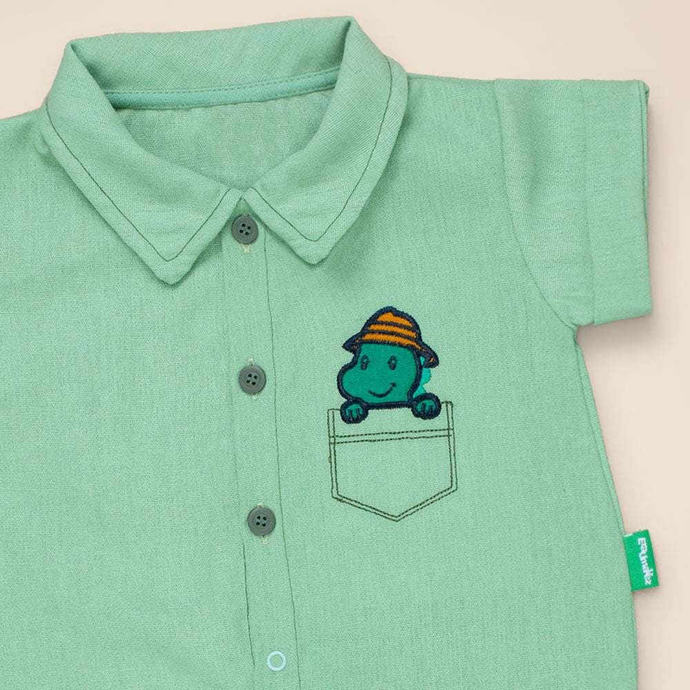 Macacão Camisa Curto em Ecolinho Elegance para Bebê