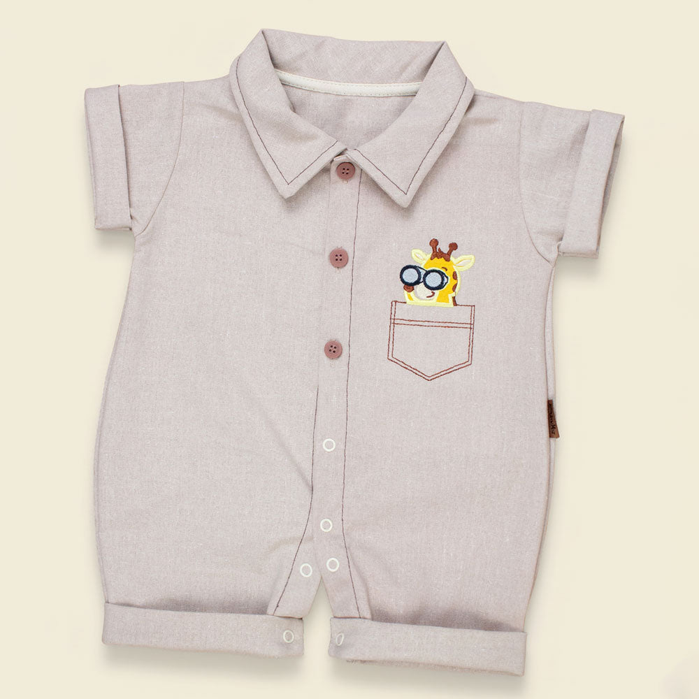 Macacão Camisa Curto em Ecolinho Elegance para Bebê