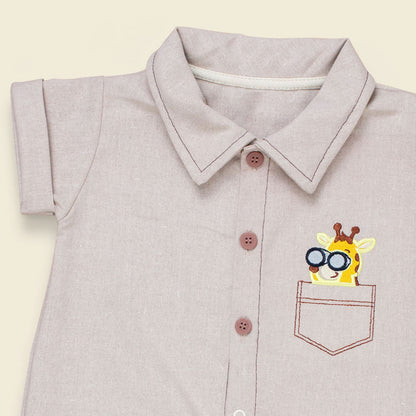 Macacão Camisa Curto em Ecolinho Elegance para Bebê