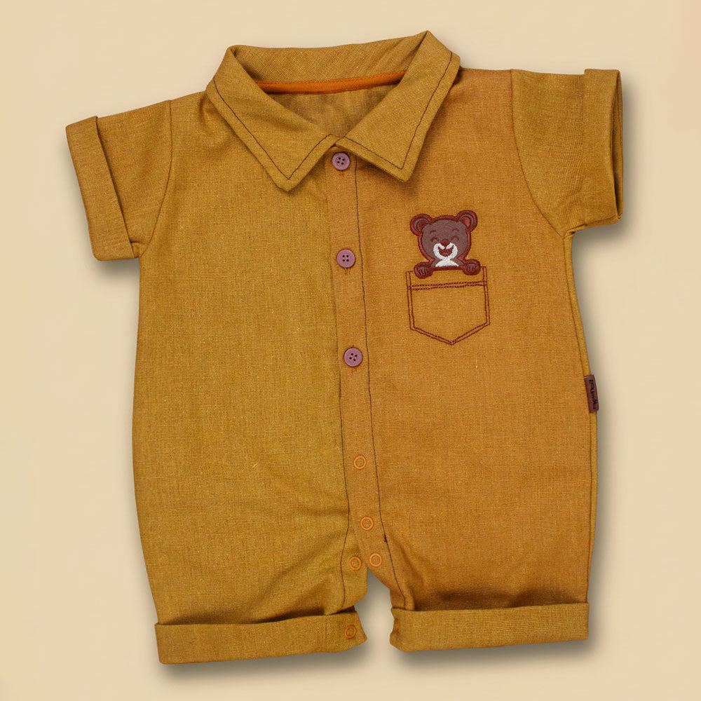Macacão Camisa Curto em Ecolinho Elegance para Bebê