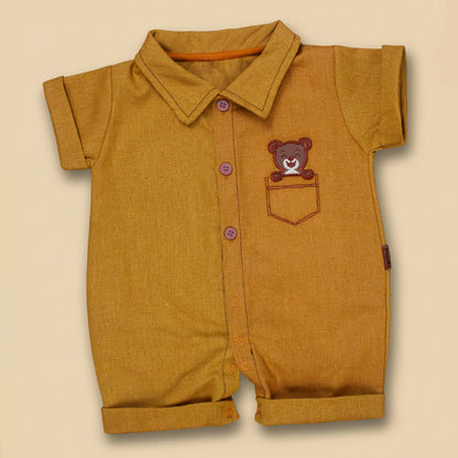 Macacão Camisa Curto em Ecolinho Elegance para Bebê