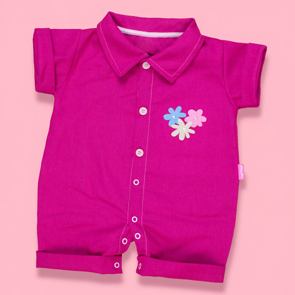 Macacão Camisa Curto em Ecolinho Elegance para Bebê