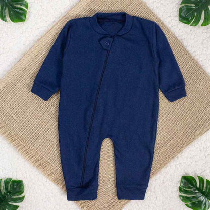 Macacão Longo para Bebê Menino em Suedine 100% Algodão com Zíper - Marinho
