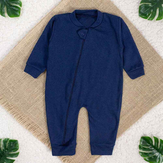 Macacão Longo para Bebê Menino em Suedine 100% Algodão com Zíper - Marinho