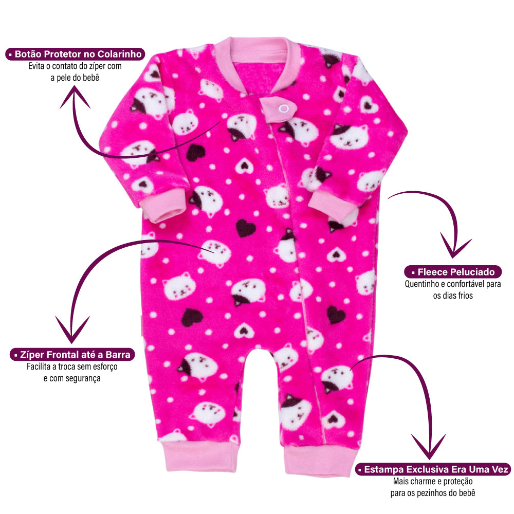 Macacão Longo Bebê Peluciado Soft Soft/Peluco com Zíper Frontal - Inverno