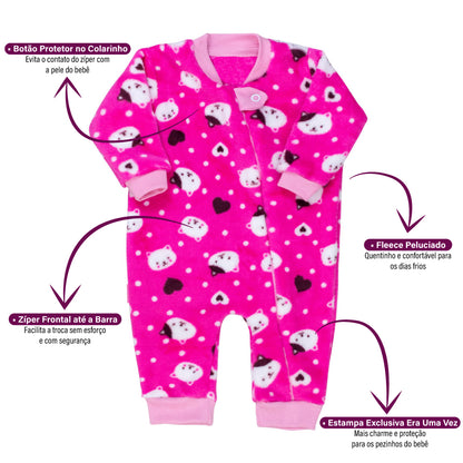 Macacão Longo Bebê Peluciado Soft Soft/Peluco com Zíper Frontal - Inverno