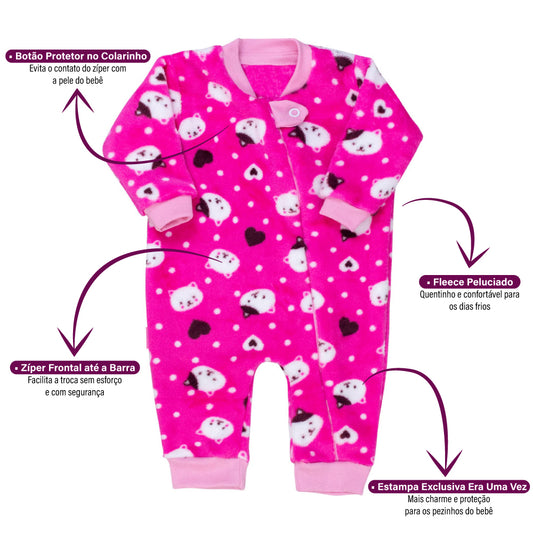 Macacão Longo Bebê Peluciado Soft Soft/Peluco com Zíper Frontal - Inverno