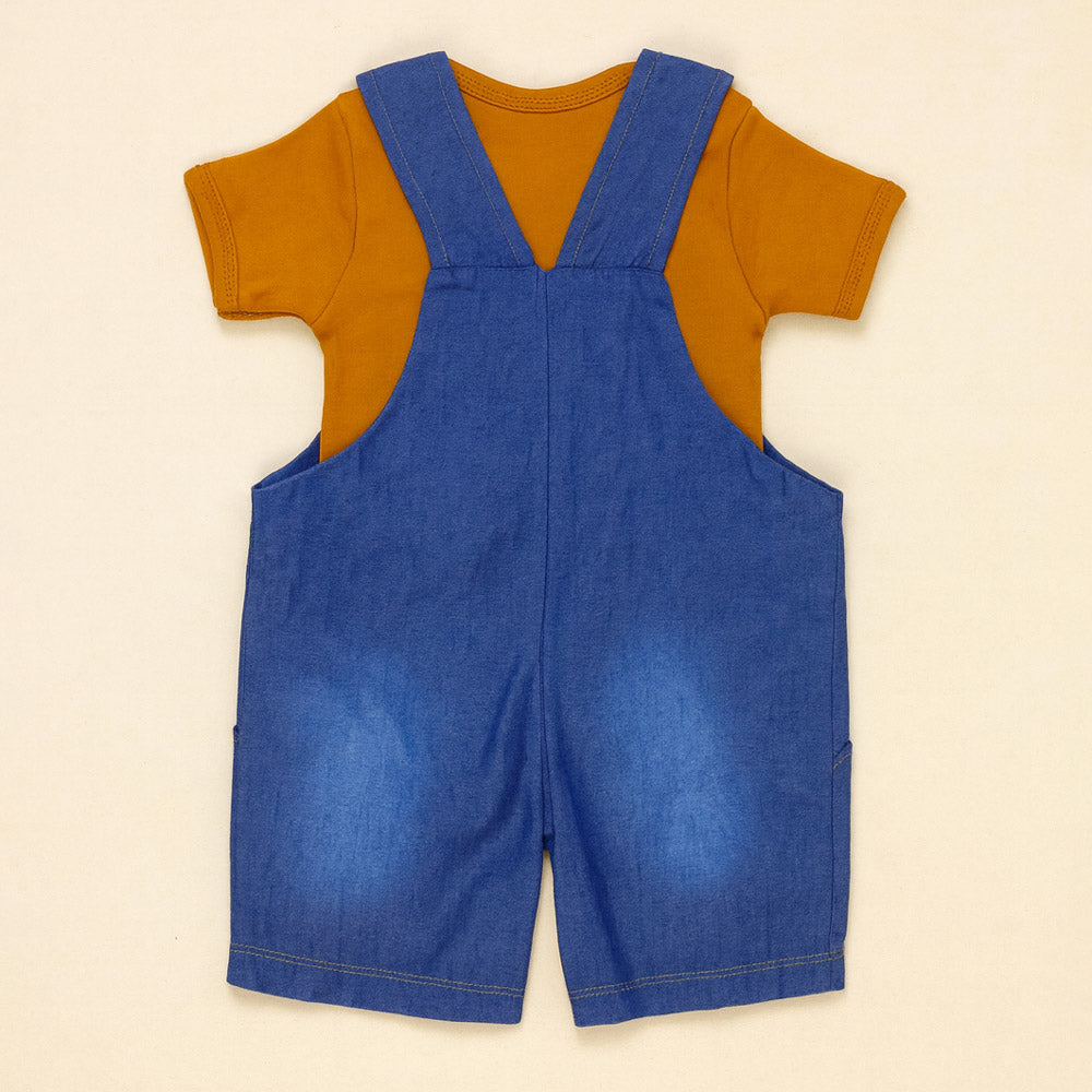 Jardineira Jeans Baby Bordada Com Body Para Aventuras De Verão