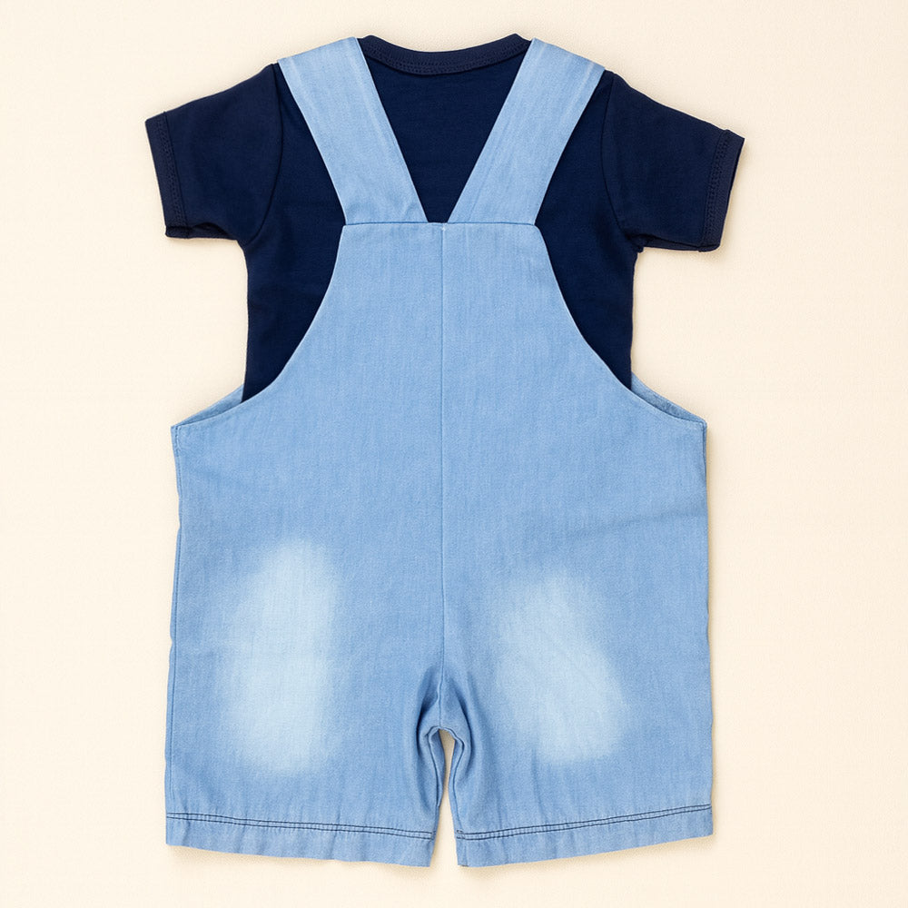 Jardineira Jeans Baby Bordada Com Body Para Aventuras De Verão