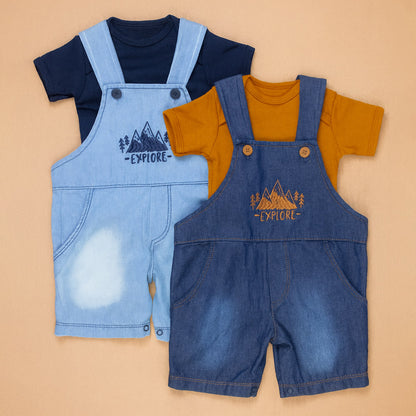 Jardineira Jeans Baby Bordada Com Body Para Aventuras De Verão