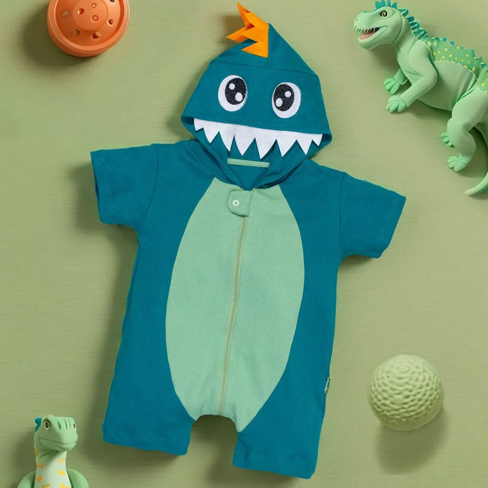 Macacão Curto para Bebê com Capuz de Bichinho Bordado