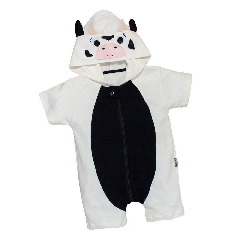Macacão Curto para Bebê 100% Algodão com Capuz Bordado Bichinho
