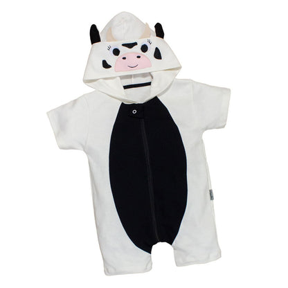 Macacão Curto para Bebê 100% Algodão com Capuz Bordado Bichinho