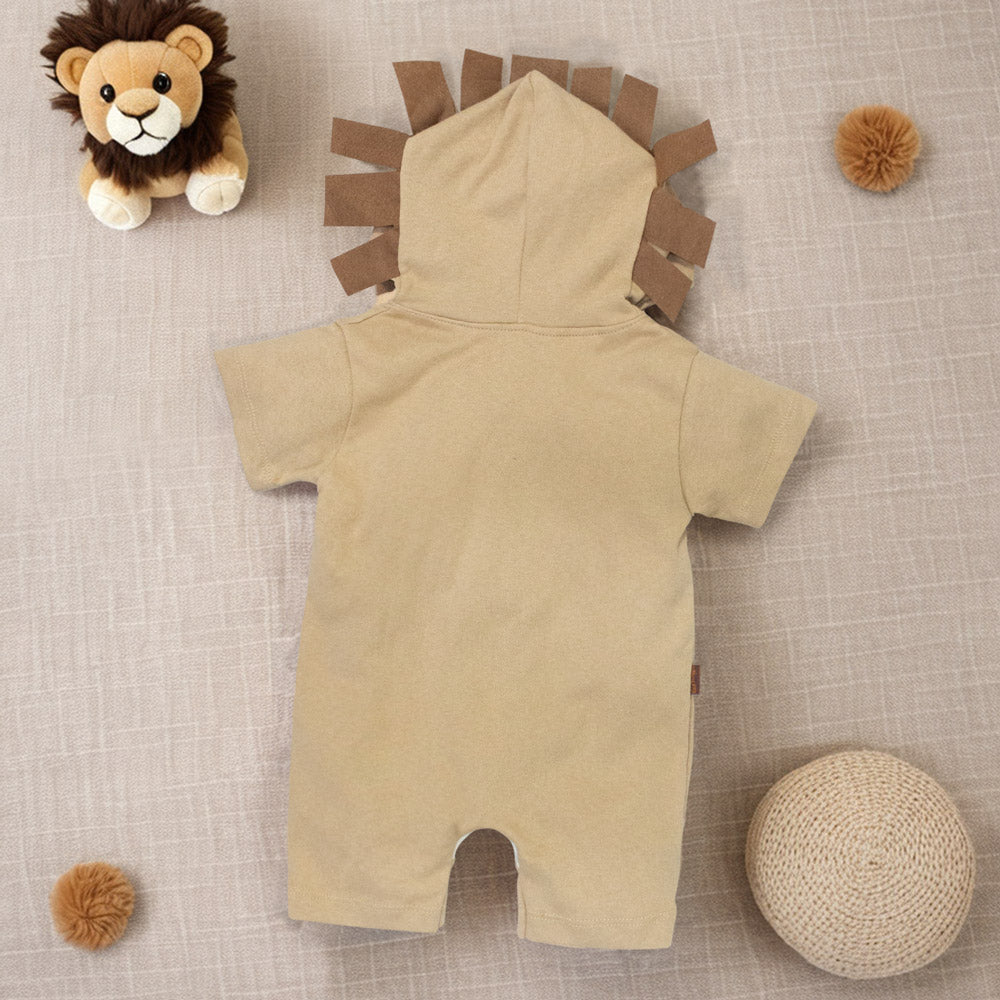 Macacão Curto para Bebê com Capuz de Bichinho Bordado
