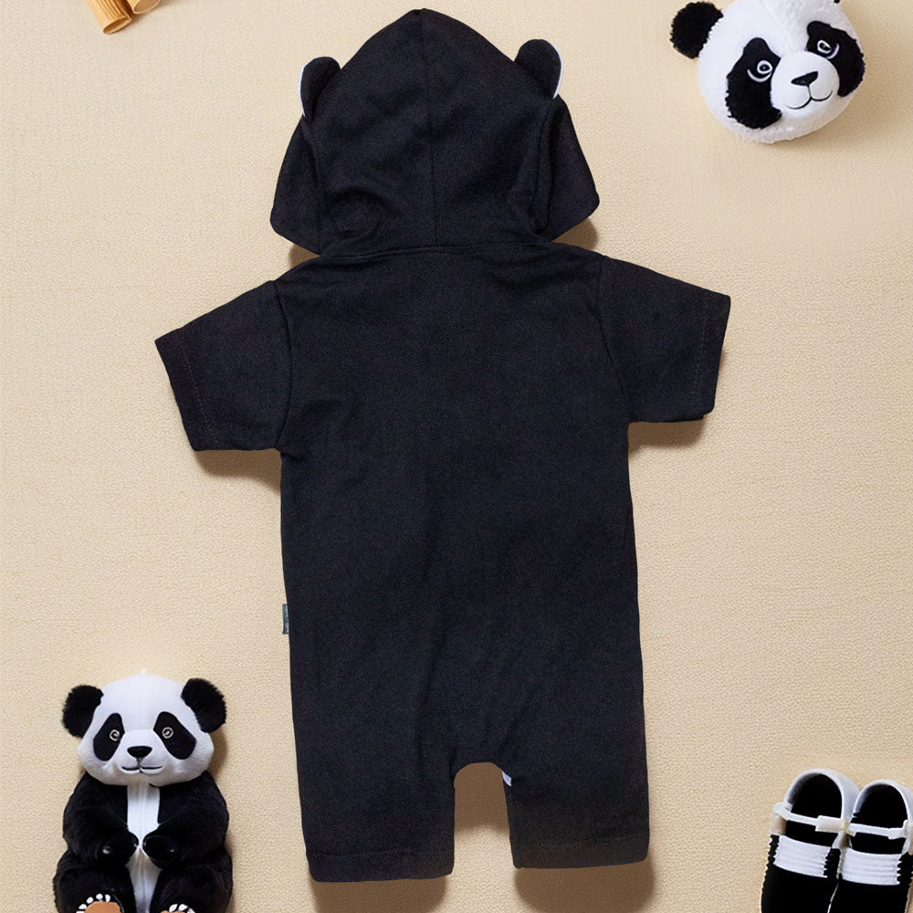 Macacão Curto Fantasia Panda Infantil com Bordado no Capuz