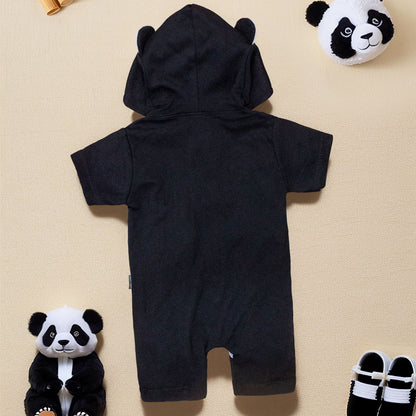 Macacão Curto Fantasia Panda Infantil com Bordado no Capuz