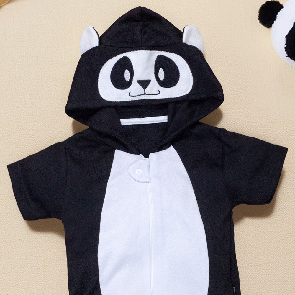 Macacão Curto Fantasia Panda Infantil com Bordado no Capuz
