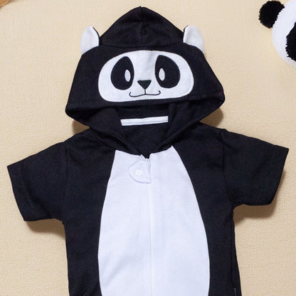 Macacão Curto Fantasia Panda Infantil com Bordado no Capuz