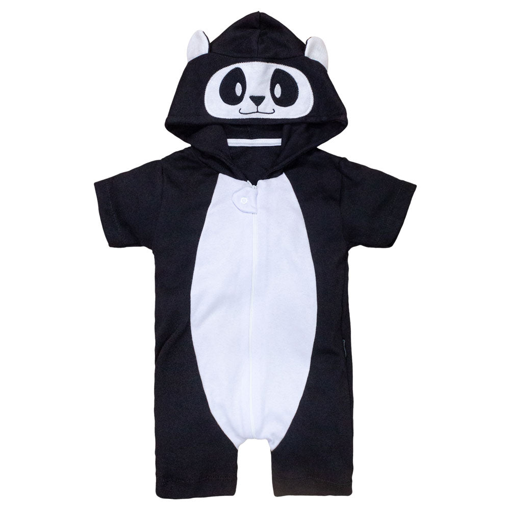 Macacão Curto Fantasia Panda Infantil com Bordado no Capuz