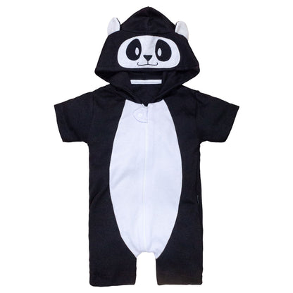Macacão Curto Fantasia Panda Infantil com Bordado no Capuz