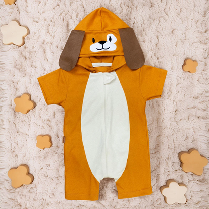 Macacão Curto para Bebê com Capuz de Bichinho Bordado