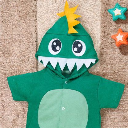 Macacão Curto com Capuz Dino Verde 100% Algodão
