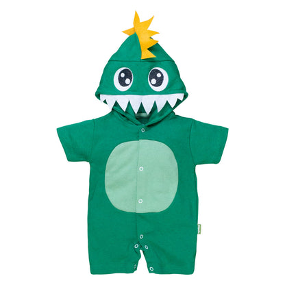 Macacão Curto com Capuz Dino Verde 100% Algodão