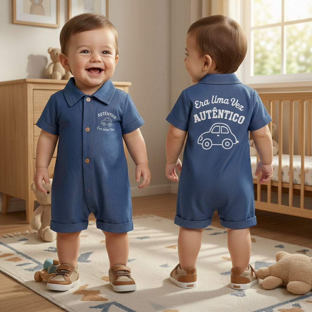 Macacão Curto Camisa Jeans - Conforto e Estilo para Seu Bebê