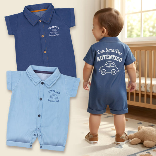 Macacão Curto Camisa Jeans - Conforto e Estilo para Seu Bebê