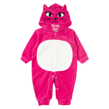 Macacão Longo para Bebê em Plush Quentinho com Capuz Bordado e Orelhinhas