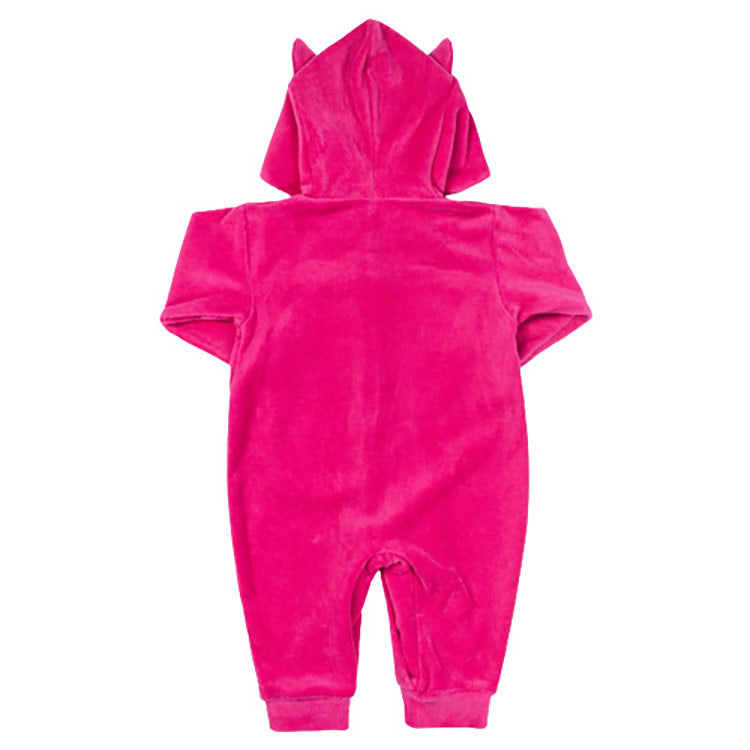 Macacão Longo para Bebê em Plush Quentinho com Capuz Bordado e Orelhinhas