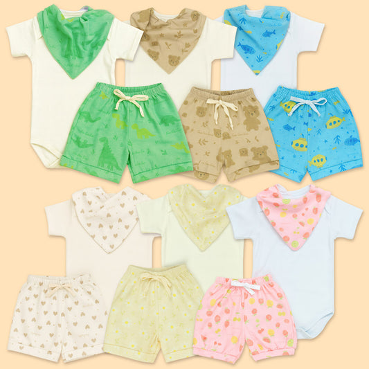 Look Completo Bebê  Body, Shorts E Bandana De Estampas Divertidas