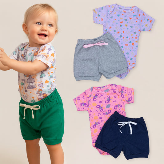 Look Bebê Menina Body Curto E Shorts 100% Algodão