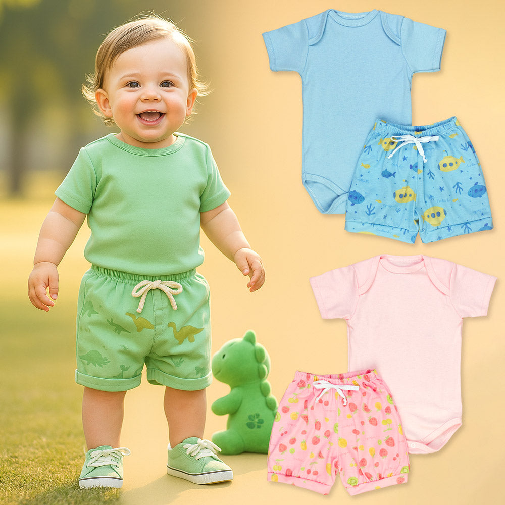Conjunto De Calor Body E Shorts Estampado Para Bebê