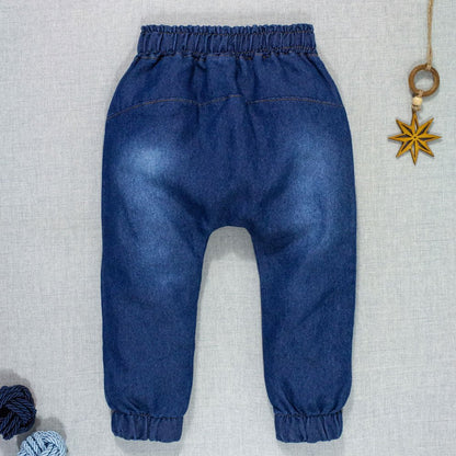Calça Para Bebê Jeans Escuro Jogger Com Cordão Marrom