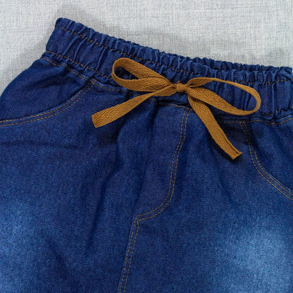 Calça Para Bebê Jeans Escuro Jogger Com Cordão Marrom