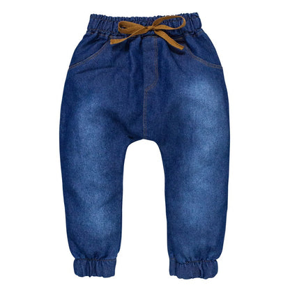 Calça Para Bebê Jeans Escuro Jogger Com Cordão Marrom