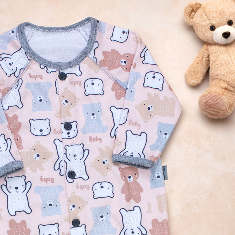 Macacão Bebê Manga Longa Estampado Ursinhos Macelin - Bege